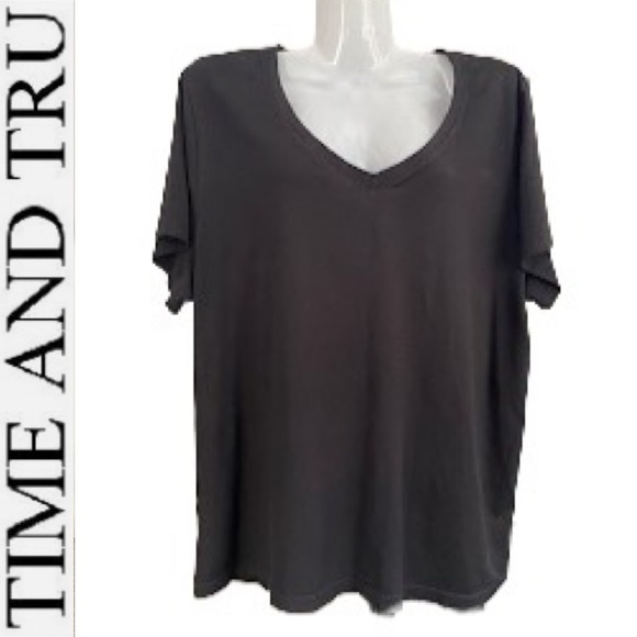 Time and Tru Tops - Black V-Neck T-Shirt Time And Tru